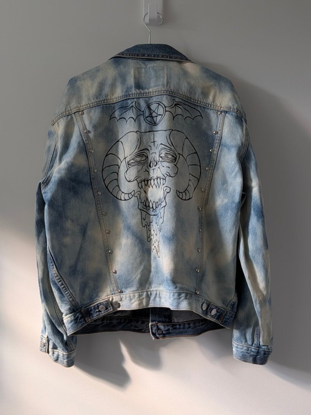 Custom Tie Dye Denim Jacket with Hand Painted Graphic